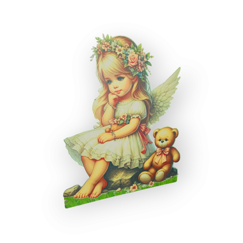 Fetita inger cu ursulet , MDF / PVC - figurina printata - 70cm