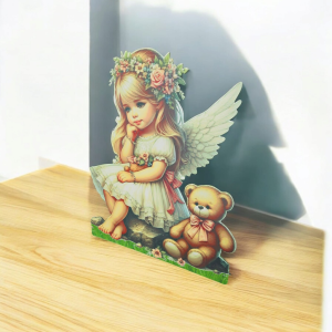 Fetita inger cu ursulet , MDF / PVC - figurina printata - 70cm