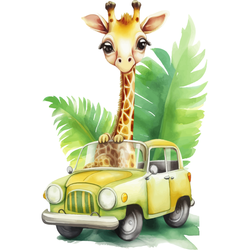 Girafa in masina safari, MDF / PVC - figurina printata - 90cm