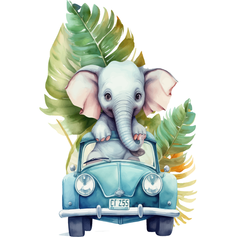 Elefant in masina safari, MDF / PVC - figurina printata - 90cm