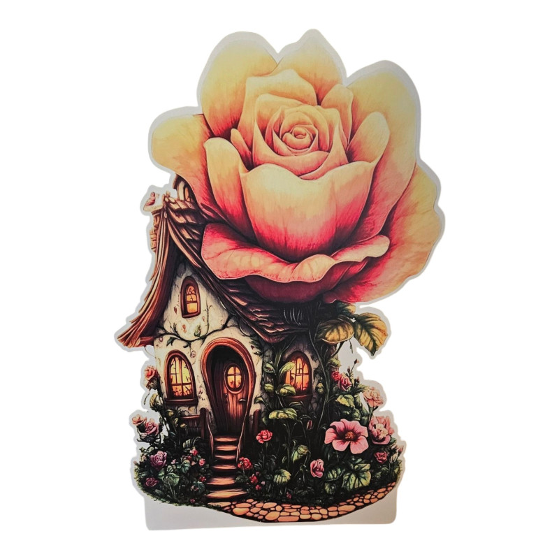 Casuta trandafir, MDF / PVC - figurina printata - 90cm