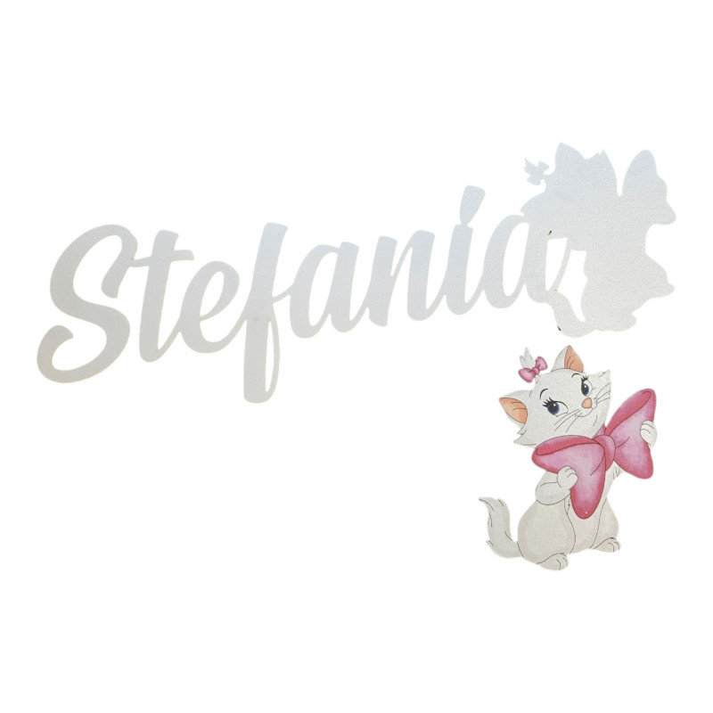 Nume SIMPLU pentru panou / MDF alb / cu figurina printata decupata