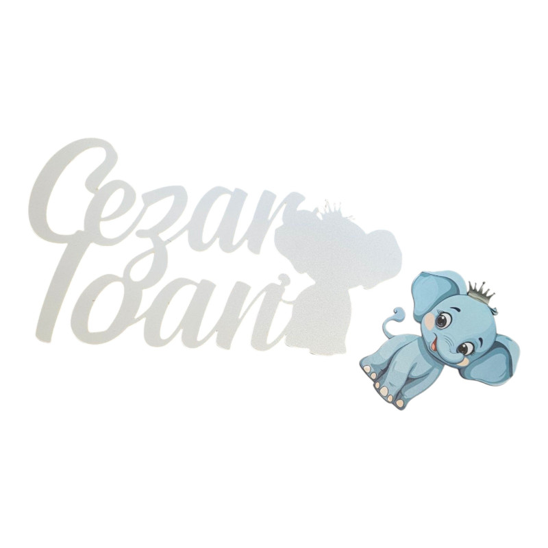 Nume pentru panou / MDF alb / cu figurina printata decupata