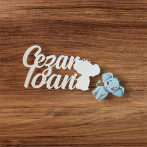 Nume pentru panou / MDF alb / cu figurina printata decupata