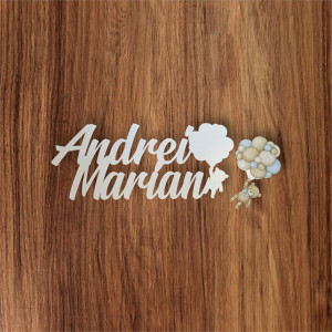 Nume pentru panou / MDF alb / cu figurina printata decupata