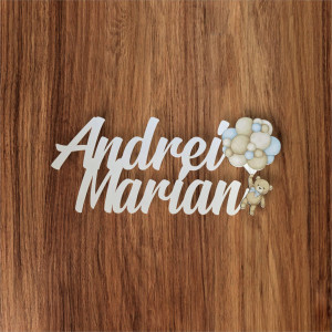 Nume pentru panou / MDF alb / cu figurina printata decupata